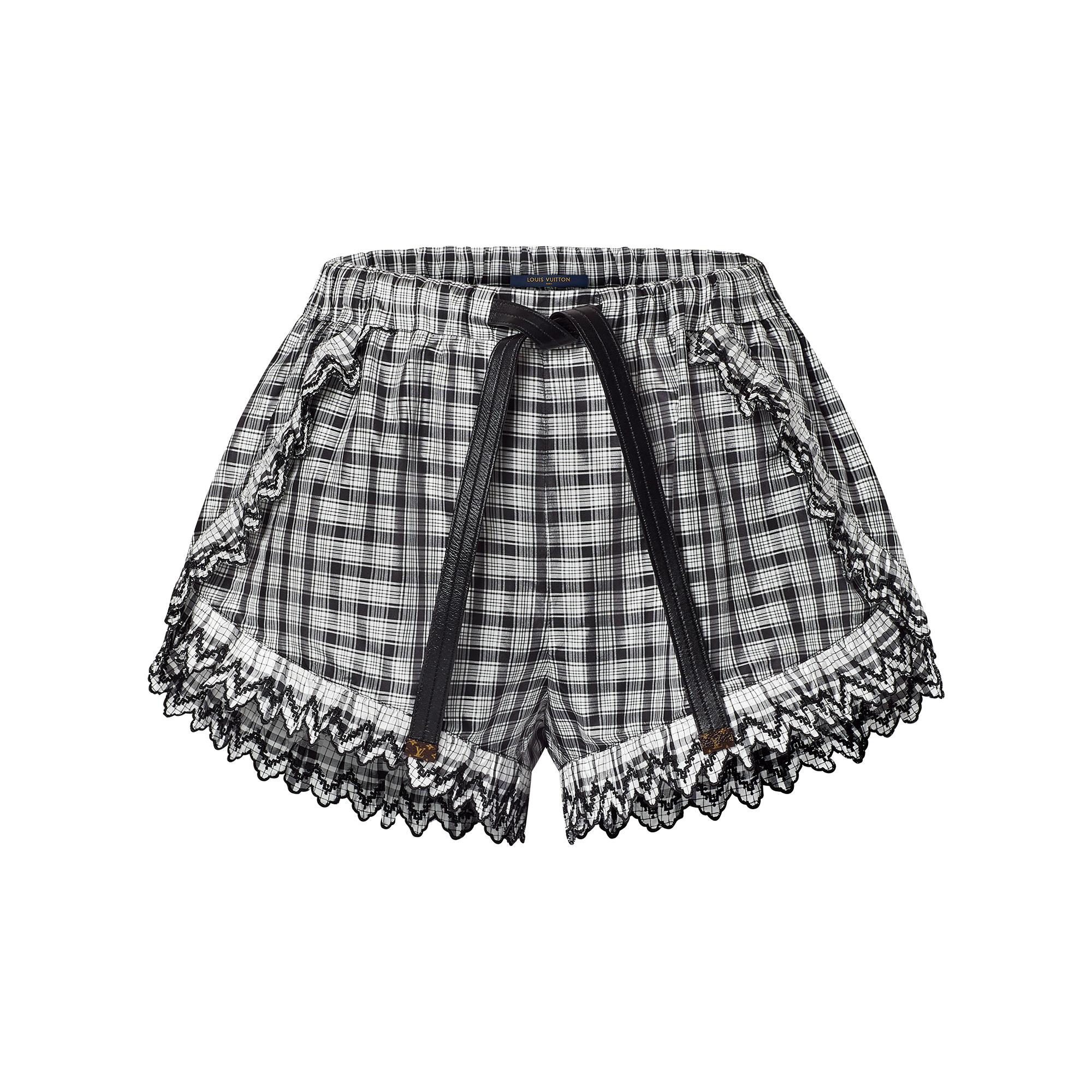 Check Ruffle Detail Mini Shorts